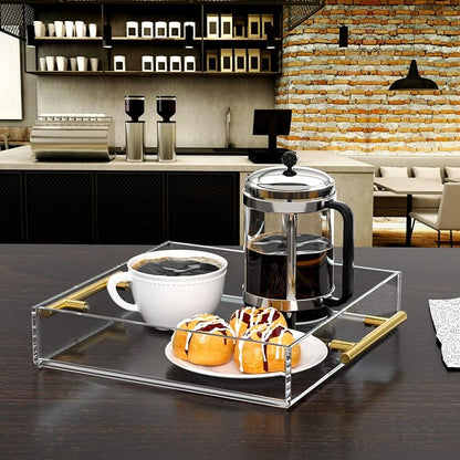 NIUBEE Clear Serving Tray 12x12 Inches -Spill Proof- Acrylic Decorative Tray - Image 2