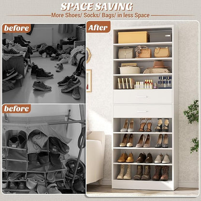 Aheaplus Tall Shoe Cabinet, 10 Tiers Wood Shoe Rack, Vertical Shoe Storage - Image 7