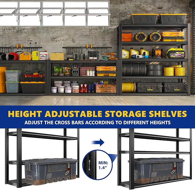 REIBII 48" W Garage Shelving 2500LBS Storage Shelves 5 Tier Heavy Duty Shelving - Image 6