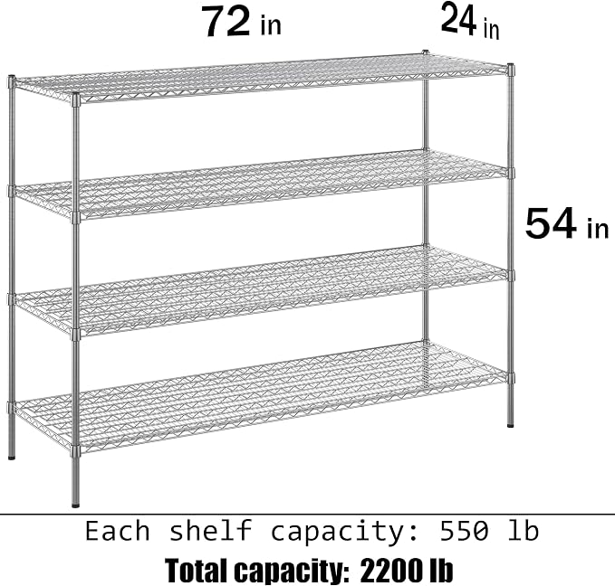24" Deep x 72" Wide x 54" Height Wire Shelving Kit | 4-Tier | NSF Commercial - Image 3