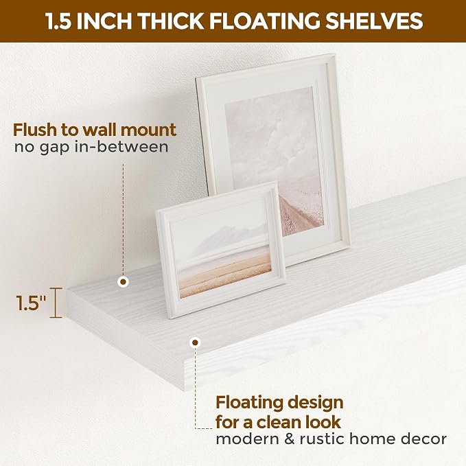 Fun Memories White Floating Shelves 48 Inch Long, Wood Wall Shelves 48x9.3x1.5 - Image 6