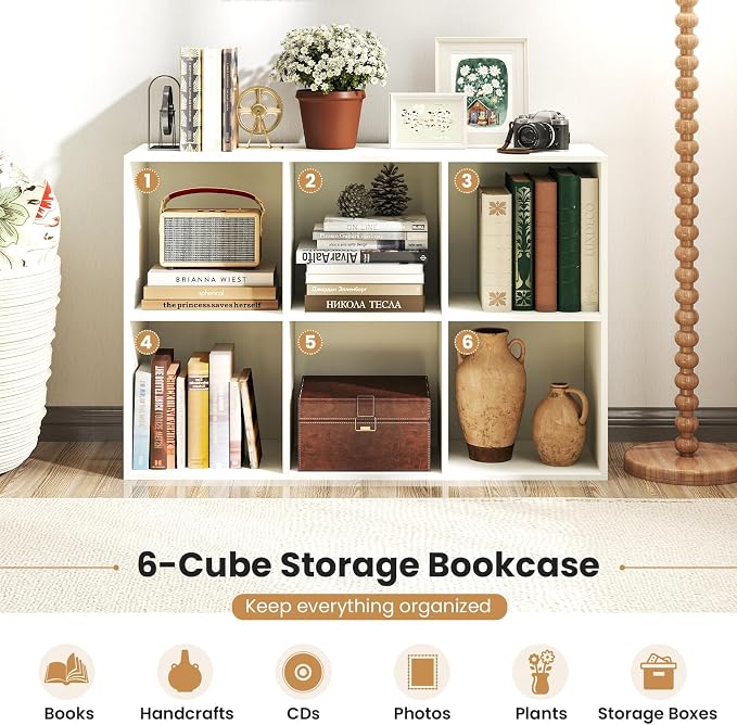 Giantex 6-Cube Bookcase, 3-Tier Cubby Bookshelf, Horizontal Vertical Display - Image 8