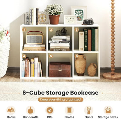 Giantex 6-Cube Bookcase, 3-Tier Cubby Bookshelf, Horizontal Vertical Display - Image 8