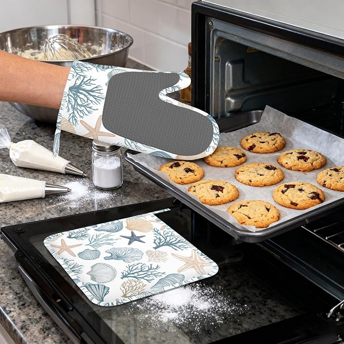 Starfish Coral Shells Ocean Silicone Oven Mitts and Pot Holders, Heat-Resistant - Image 4