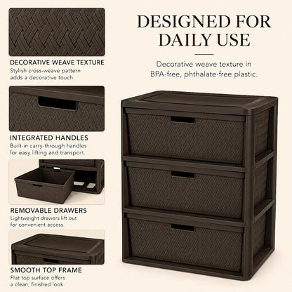 Wide 3-Drawer Plastic Storage Tower, Decorative Organizer Chest, BPA-free - Image 6