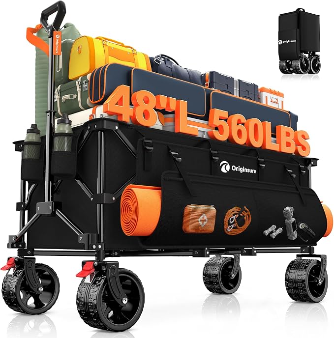 48" L Folding Beach Wagon Cart Foldable, 560lbs Weight Capacity 300L Heavy Duty by Unknown