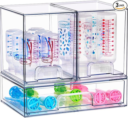 Sorbus Stackable Acrylic Storage Drawers – 2 Tall + 1 Wide – 3 Pack Clear by Sorbus