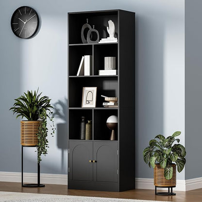 71" Tall Bookshelf with 6 Cubes and 2 Doors, 4-Tier Bookshelf, Open Shelf - Image 5