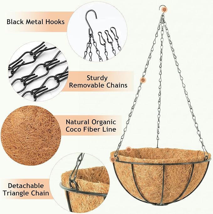 2 Pack 10" Metal Hanging Planter Baskets - Image 4