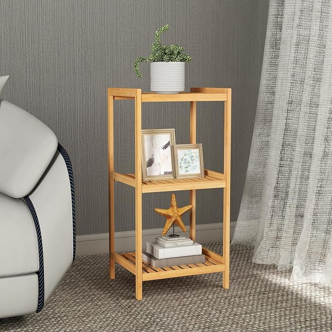 kinbor 3-Tier Bamboo Shelf Freestanding, Bathroom Standing, Natural Bamboo - Image 2