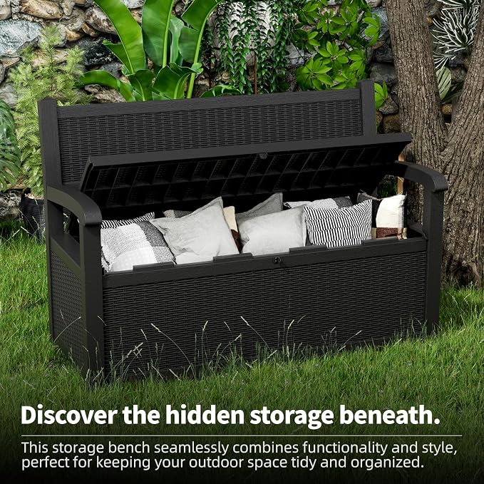 EasyUp 80 Gallon Outdoor Storage Bench Lockable Deck Box Outdoor Storage Box - Image 5