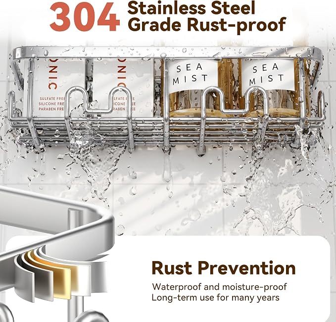 YASONIC Shower Caddy Adhesive, 100% Rustproof Shower Organizer, Large Capacity - Image 4