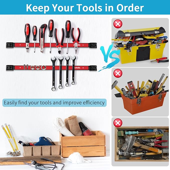 6 Pieces 24" Magnetic Tool Holder Strip, Metal Tool Organizer Rack - Image 5