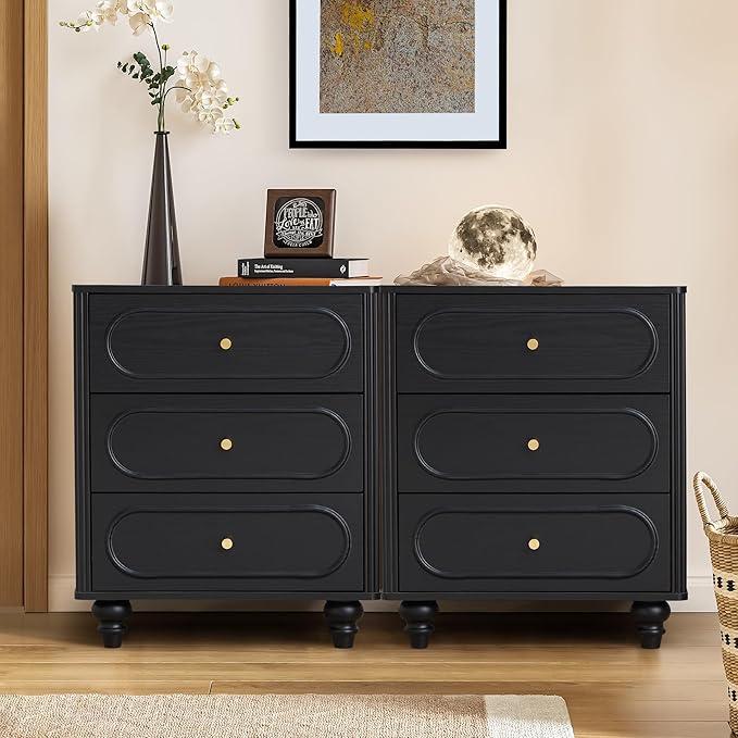 ORRD 3 Drawer Fluted Dresser for Bedroom Set of 2, Mid Century Modern Chest of by ORRD