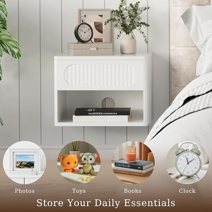 Floating Nightstands with Drawer Set of 2, Modern Wall Mounted Bedside Tables - Image 6