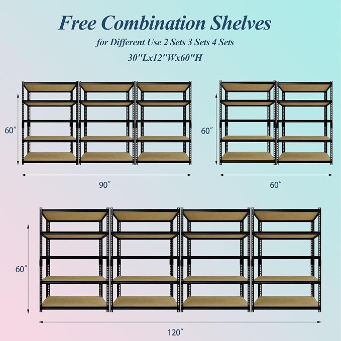 Heavy Duty Garage Storage Shelves 2 Pack, 2000 Lbs Capacity, 5-Tier Adjustable - Image 3