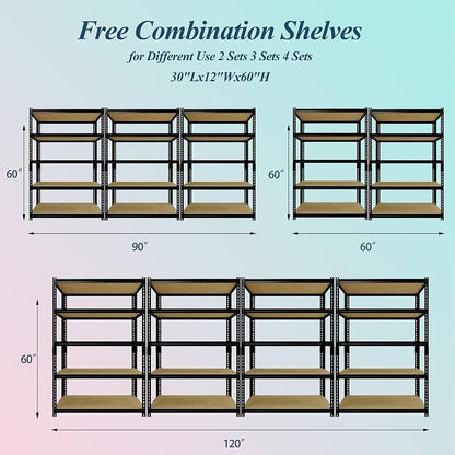 Heavy Duty Garage Storage Shelves 2 Pack, 2000 Lbs Capacity, 5-Tier Adjustable - Image 3