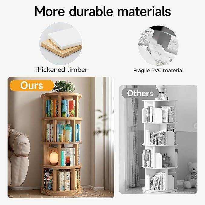 Rotating Bookshelf Tower, 4 Tier Vertical Rotate Turning Spiral Corner Organizer - Image 8