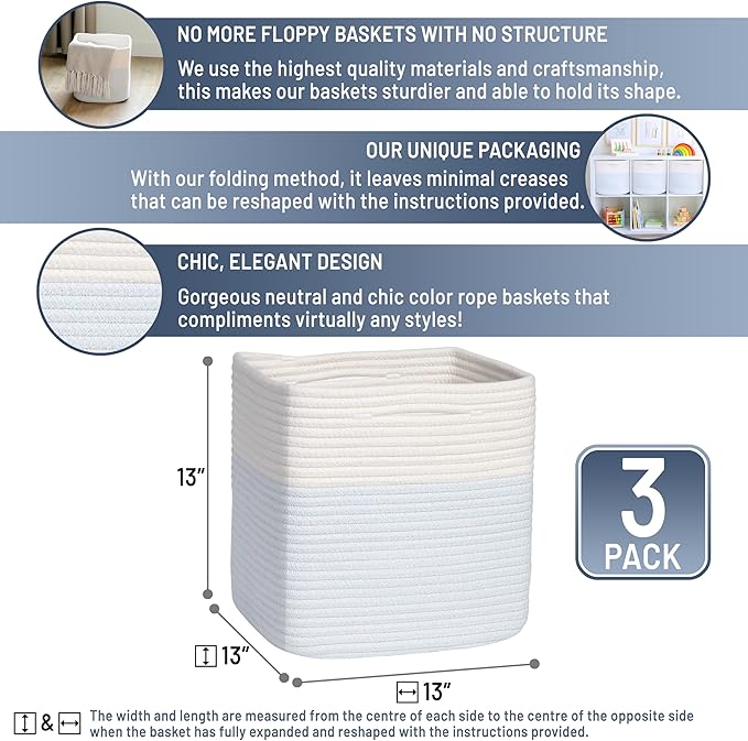 NaturalCozy 13 Inch Cube Storage Bins Cotton Rope Woven Baskets - Image 2