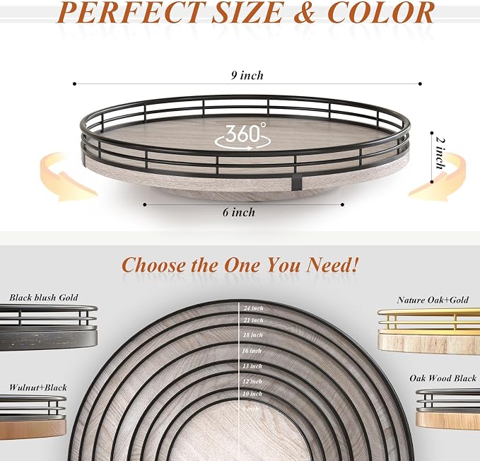 9" Wooden Lazy Susan Organizer for Cabinet, Turntable Round Decorative Tray for - Image 7