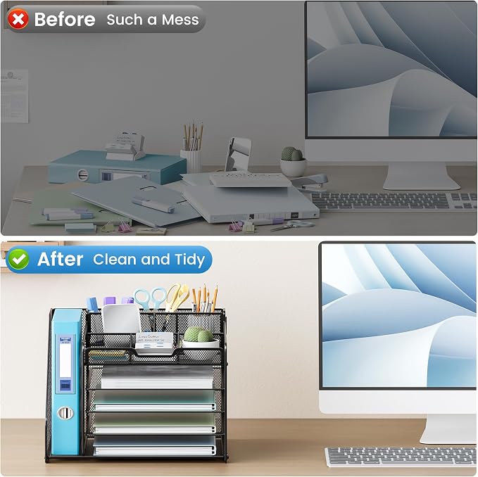 Lavatino Desk Organizer, 5-Tier Metal Mesh Paper Letter Tray - Image 3