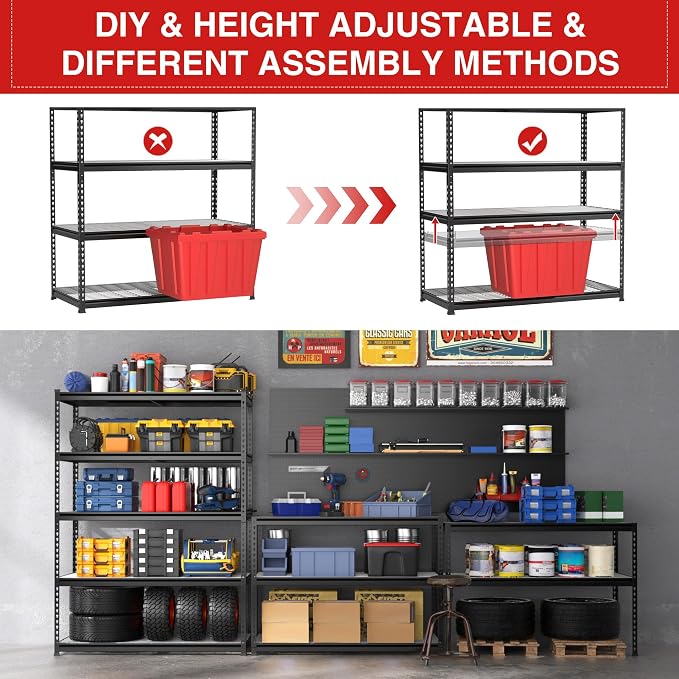 WORKPRO 5-Tier Heavy Duty Metal Shelving Unit, 48”W x 24”D x 72”H, Adjustable - Image 5