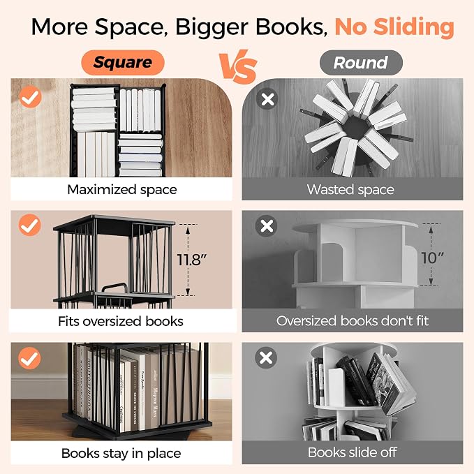 Black Rotating Bookshelf Tower 360° 5 Tier Tall Revolving Bookcase | Narrow - Image 6