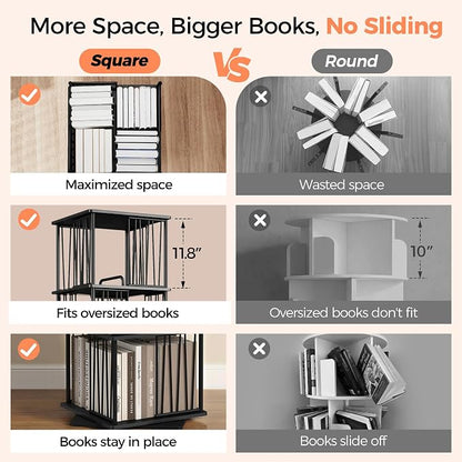 Black Rotating Bookshelf Tower 360° 5 Tier Tall Revolving Bookcase | Narrow - Image 6