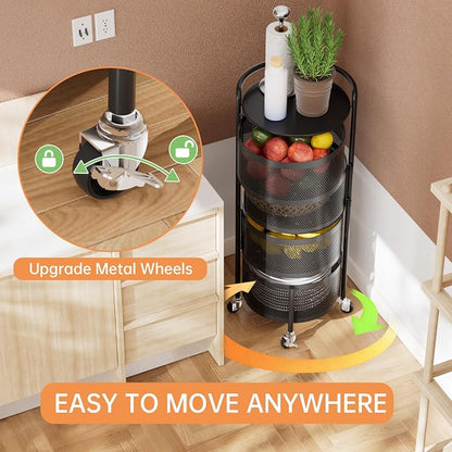 JAQ No Assembly Rotating Kitchen Storage Rack, 4-Tier Metal Basket Organizer - Image 3
