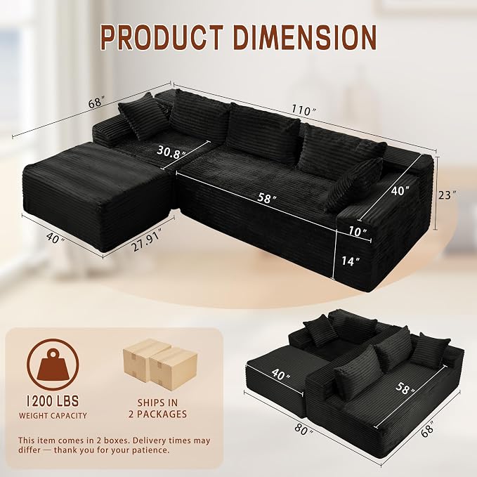 Korser 108" L-Shaped Modular Sectional Sofa - Image 2