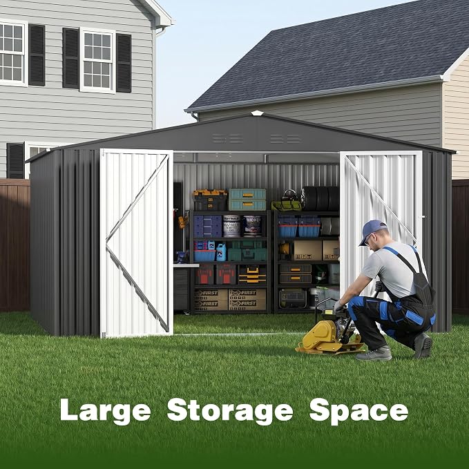 10 x 12 FT Outdoor Storage Shed, Heavy Duty Metal Shed - Image 4