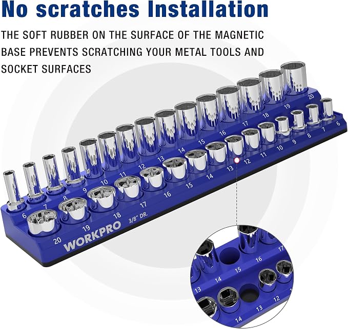 WORKPRO Magnetic Socket Organizer, 3/8-Inch Metric Socket Holder, Socket Trays - Image 4