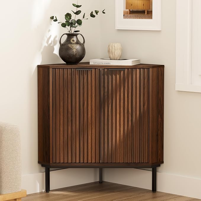 Fluted Corner Cabinet, Modern Small Corner Floor Cabinet - Image 6