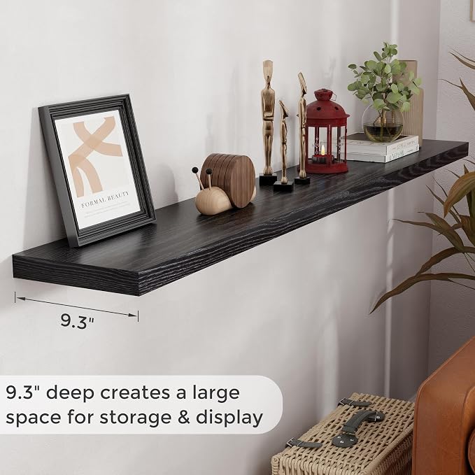 Fun Memories 72 Inch Floating Shelves Black, 72 x 9.3 Rustic Wooden Fireplace - Image 4