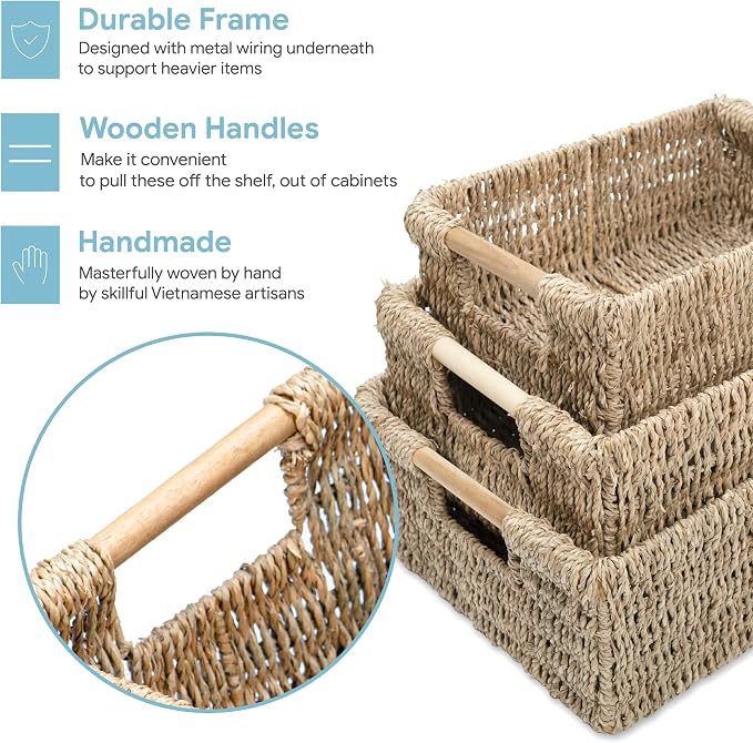 VATIMA Seagrass Baskets with Wooden Handles - Image 4