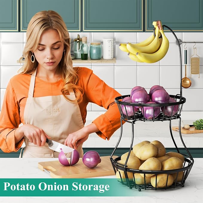 SAYZH 2-Tier Fruit Basket Bowl Stackable Vegetable Storage - Image 6