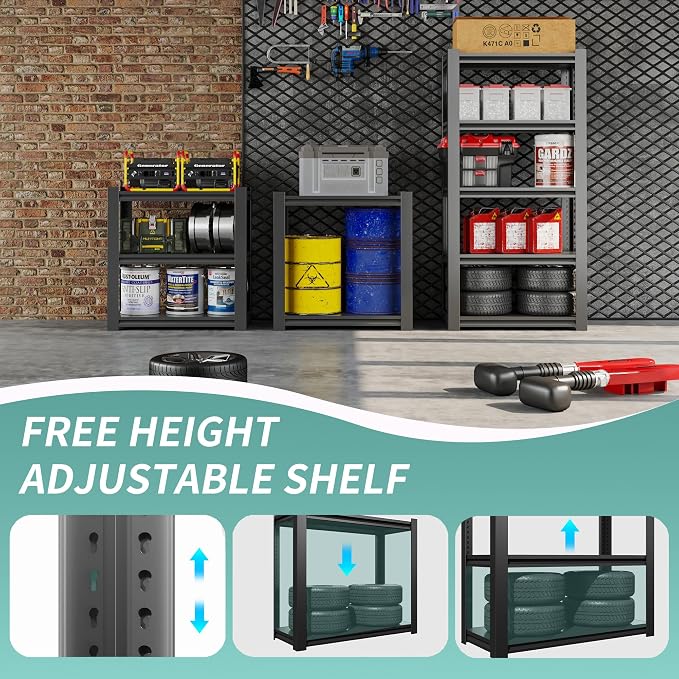60" H Garage Shelves, Garage Shelving Heavy Duty, 3000Lbs 5 Tier Adjustable - Image 5