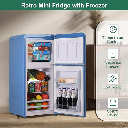 Retro Mini Fridge with Freezer, 3.2 Cu. Ft. Small Retro Refrigerator with - Image 2