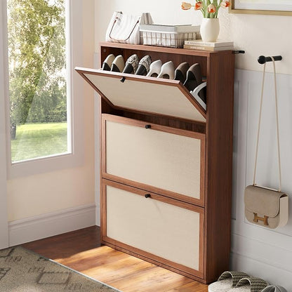 Rattan Shoe Cabinet with 3 Flip Drawers, Simple Setup Hidden Shoe Rack - Image 7