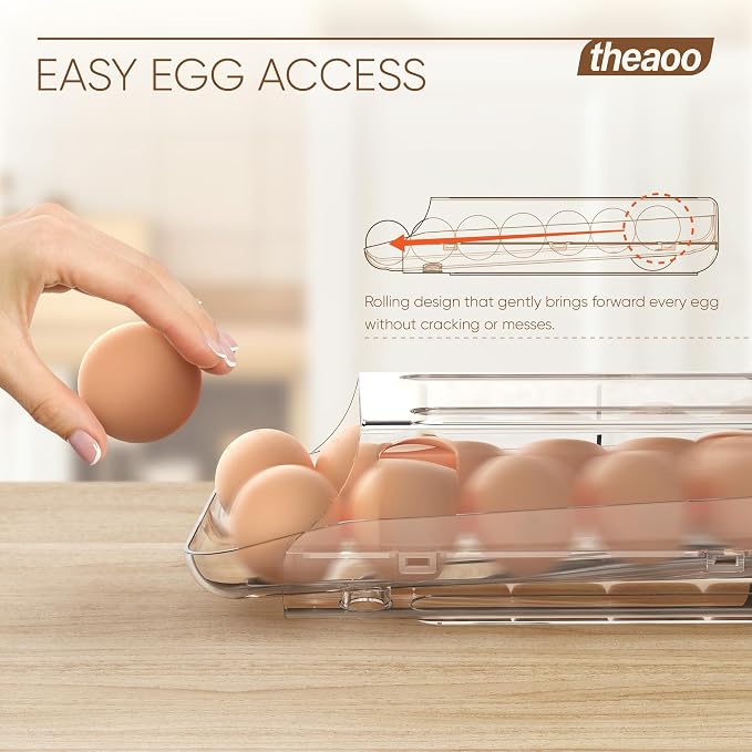 theaoo Egg Holder for Fridge, Automatic Rolling Egg Container for Refrigerator - Image 2