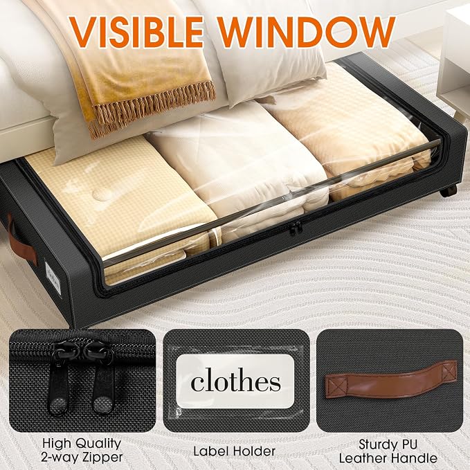 Under Bed Storage with Wheels 1Pack Storage Containers with Clear Window&Label - Image 3