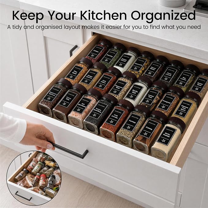 Glass Spice Jars with Grinder Lid 24 Pack 4 oz Acacia Wood | 780 Labels - Image 3