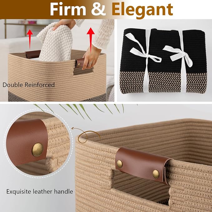 Laundry Hamper 96L Extra Large Laundry Basket, Woven Blanket Basket, Cotton - Image 3