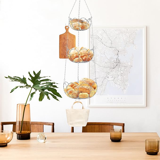 Simple Houseware Modern 3-Tier Hanging Fruit Basket - Image 2
