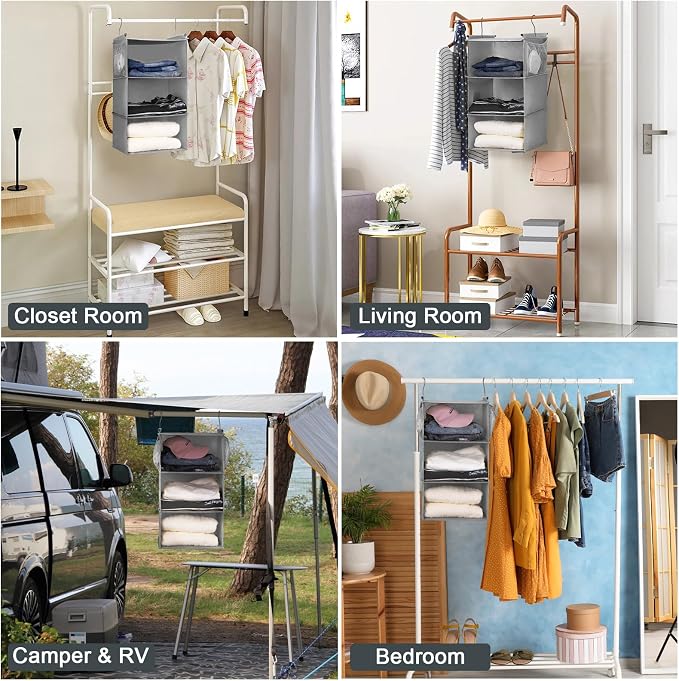 MAX Houser 3 Tier Shelf Hanging Closet Organizer, Closet Hanging Shelf - Image 4