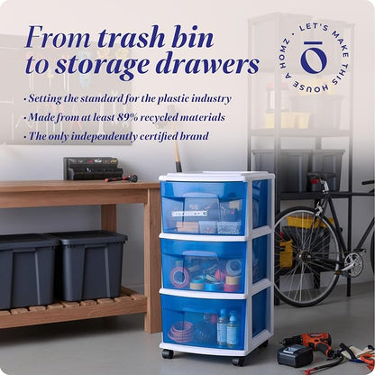 HOMZ 3-Drawer Storage Cart, Plastic Home & Office Organizer - Image 7
