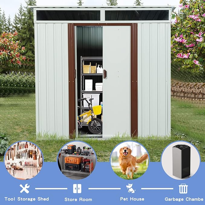 Outdoor Metal Storage Shed Window Ventilation Foundation Frame Waterproof - Image 6