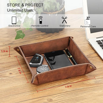 SITHON Valet Tray Desktop Storage Organizer – Premium PU Leather Catchall - Image 3
