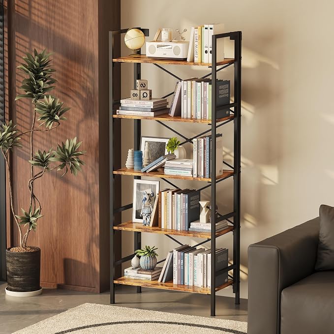 Folding Bookshelf, 5 Tier Bookcase Foldable Shelf - Image 4