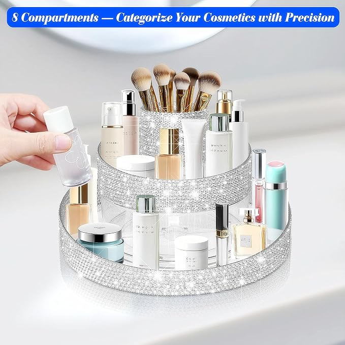 Bling 360 Rotating Makeup Organizer, Shiny Lazy Susan Cosmetic Storage Turntable - Image 5